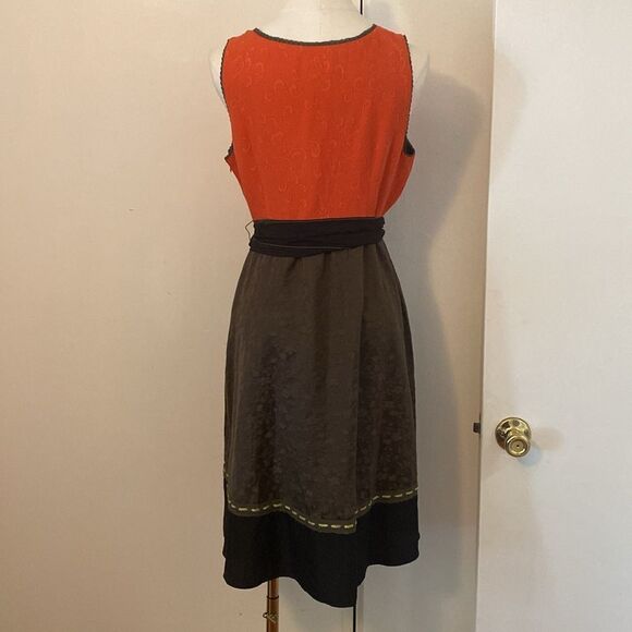 Anthropologie Moulinette Soeurs Orange & Olive Floral Imprint Colorblock Dress - Picture 7 of 14